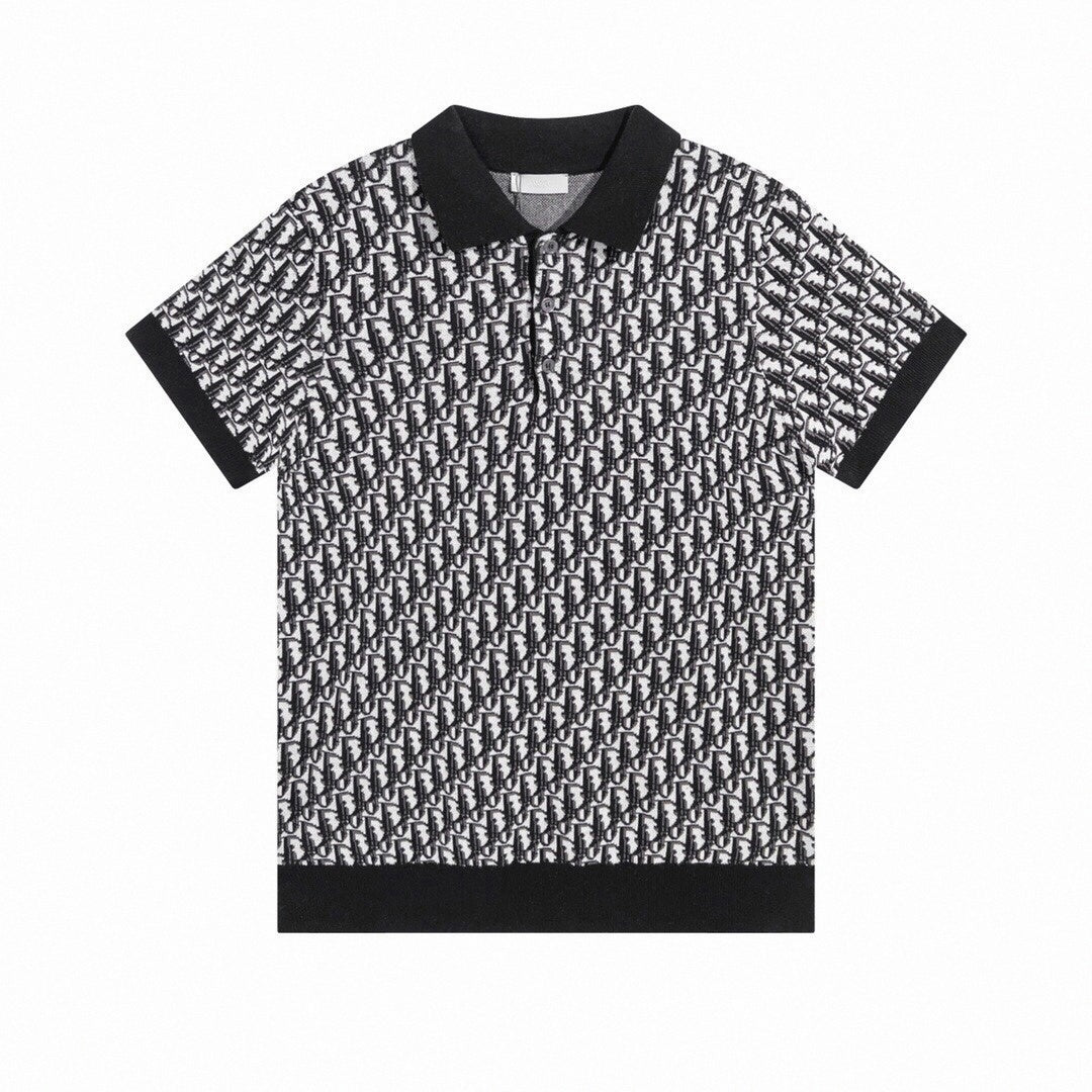 Oblique Wool Knit Polo Shirt – Black & Grey