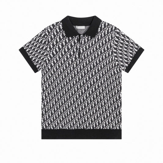 Oblique Wool Knit Polo Shirt – Black & Grey