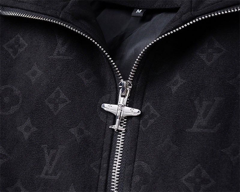 Black Faux Deerskin Monogram Zip Jacket