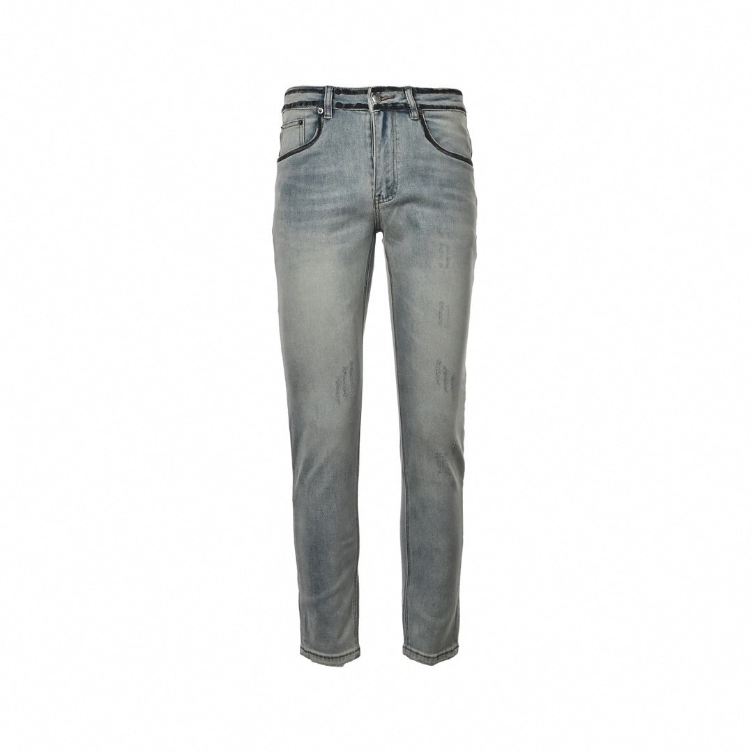 Men's Washed Grey Distressed Denim Jeans