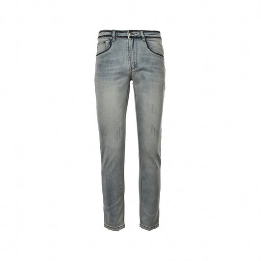 Men's Washed Grey Distressed Denim Jeans