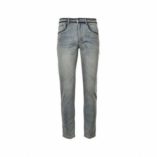 Men's Washed Grey Distressed Denim Jeans