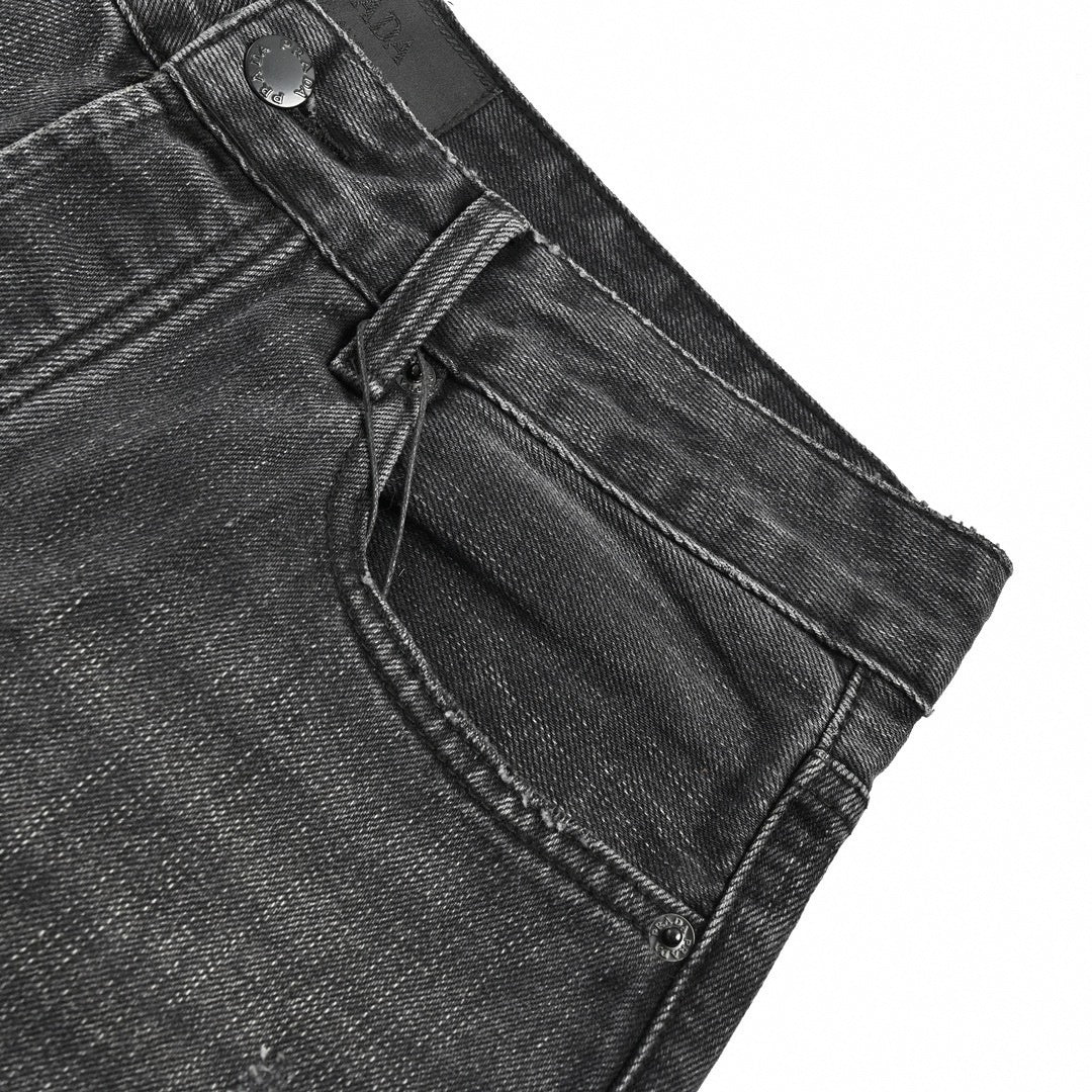 Distressed Black Denim Jeans with Embroidered Back Logo