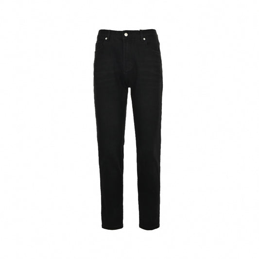 Black Slim-Fit Jeans with Embroidered Logo Detail