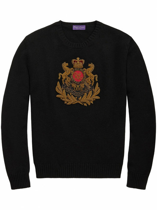 Heraldic Crest Embroidered Cashmere Pullover