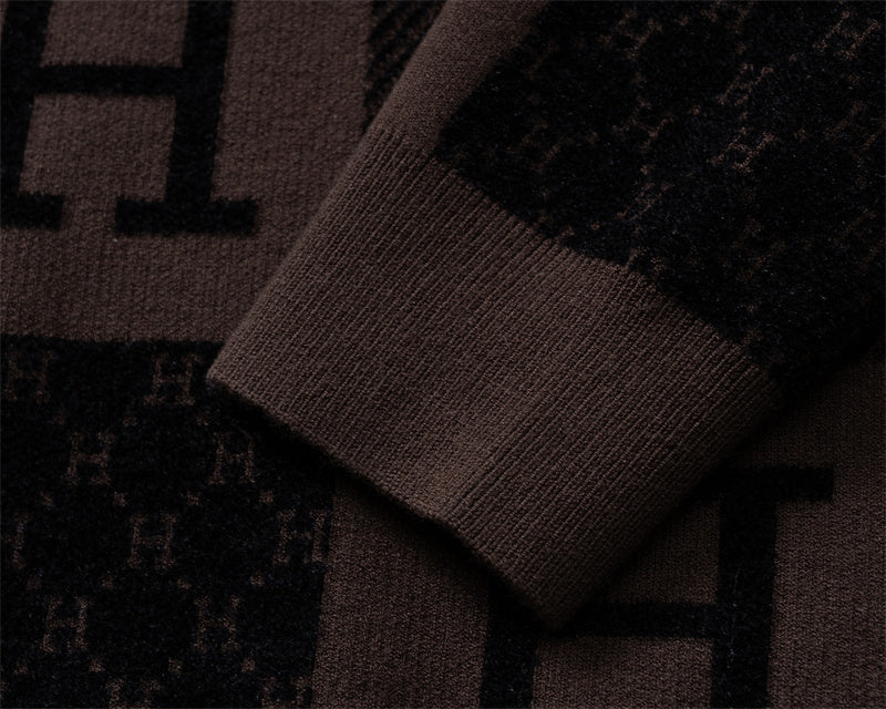 Checkered “H” & Horse Motif Wool Sweater