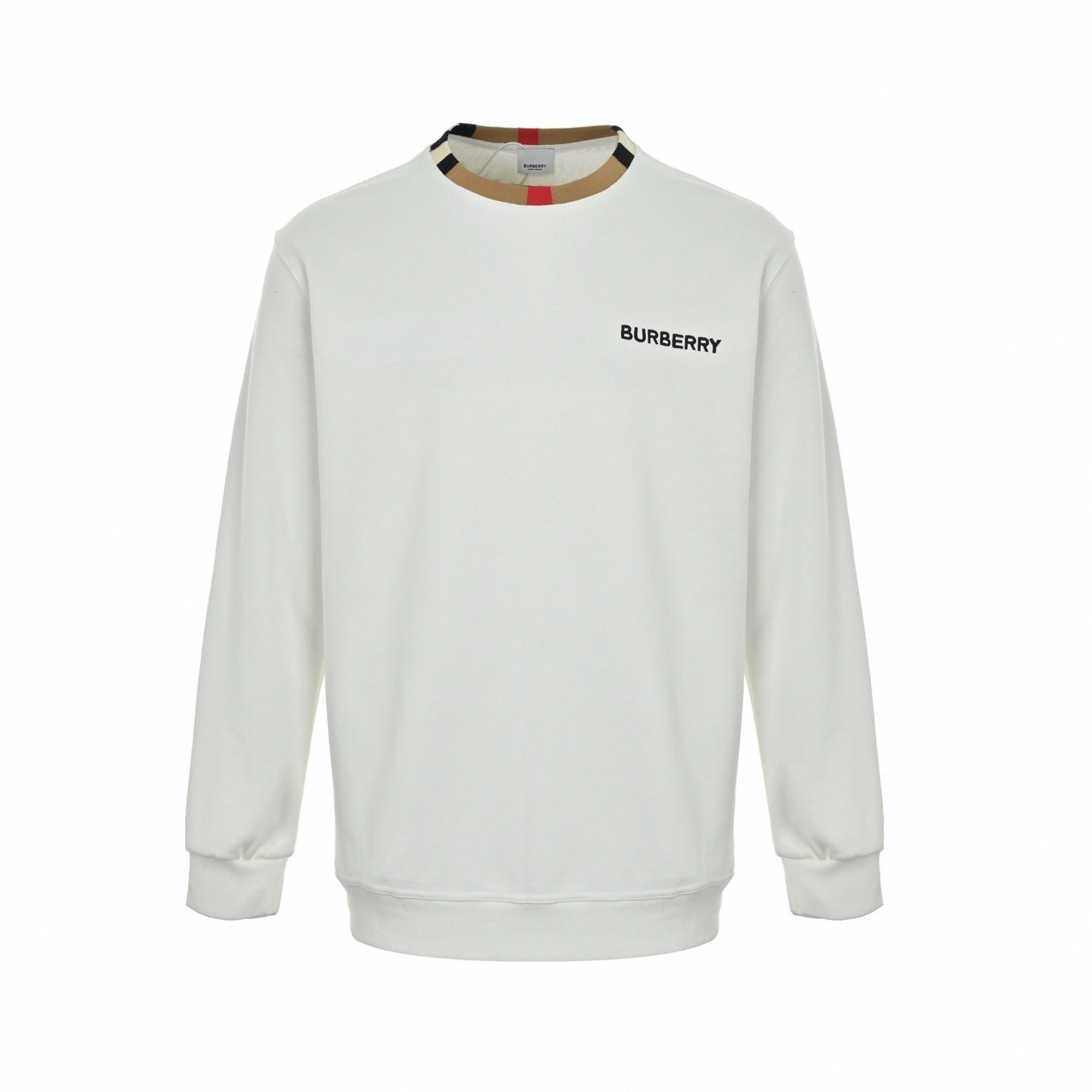 Boutique White Crewneck Sweatshirt with Icon Stripe Trim