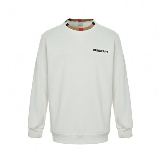Boutique White Crewneck Sweatshirt with Icon Stripe Trim