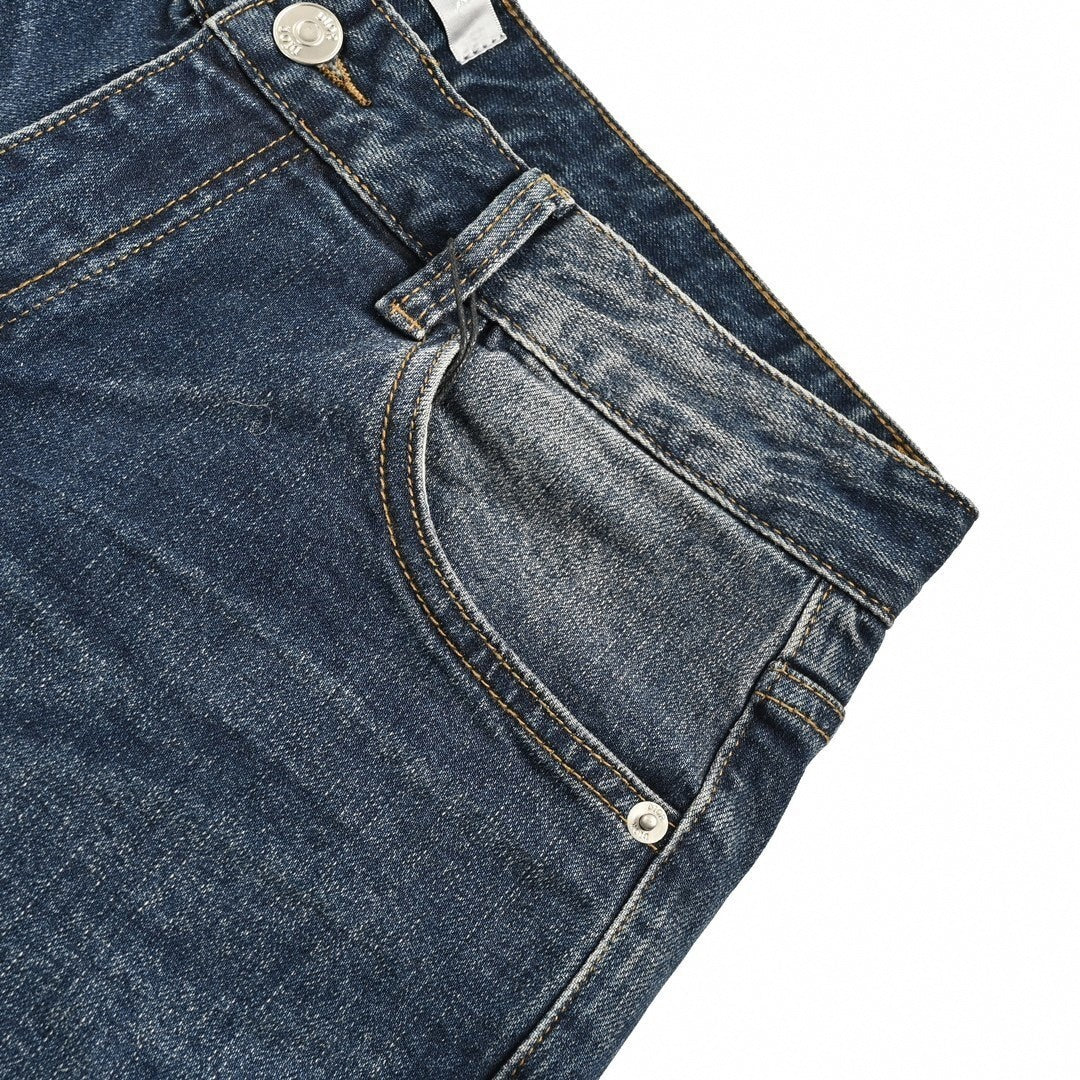 Distressed Dark-Wash Slim-Fit Denim Jeans