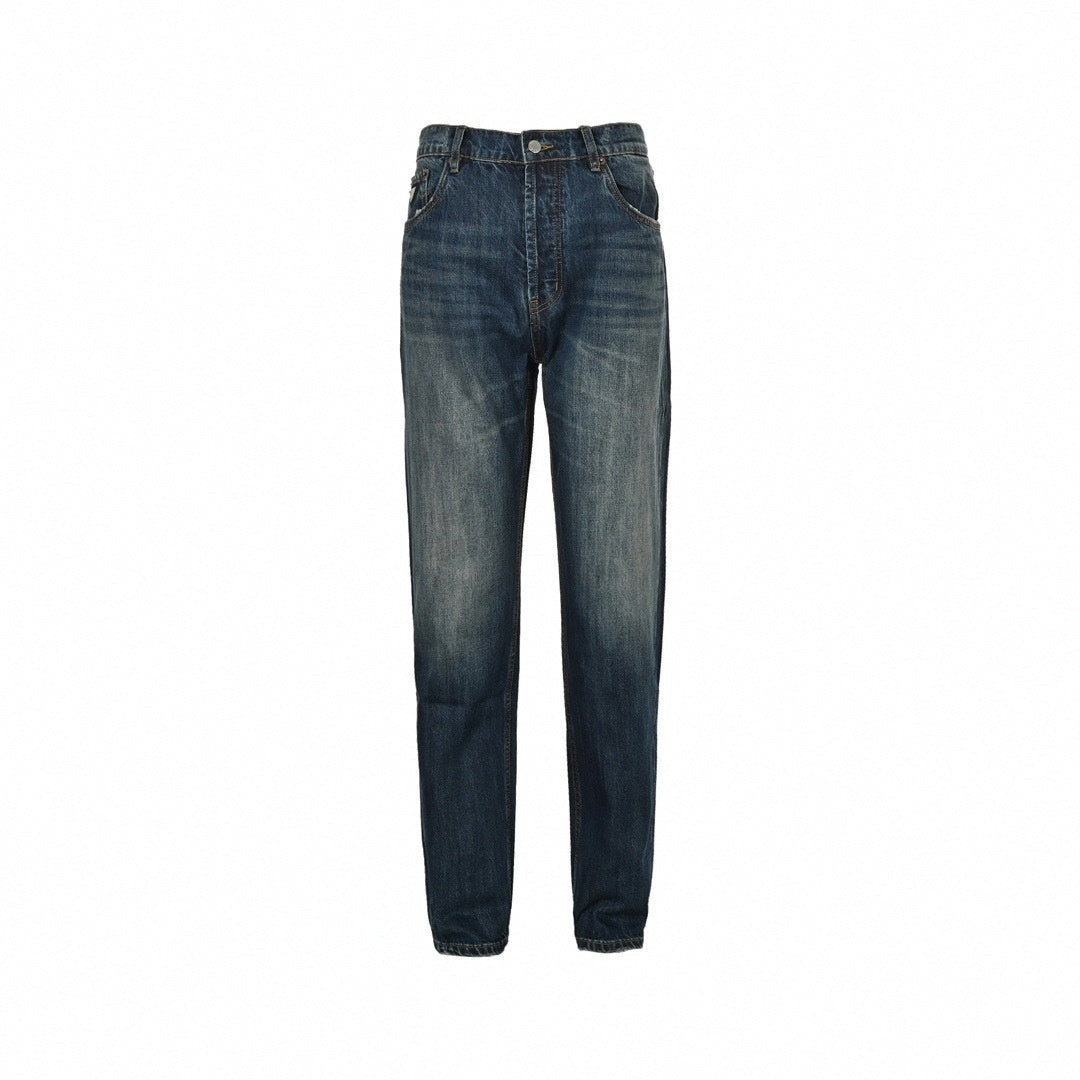 Vintage Blue Washed Straight-Leg Denim Jeans
