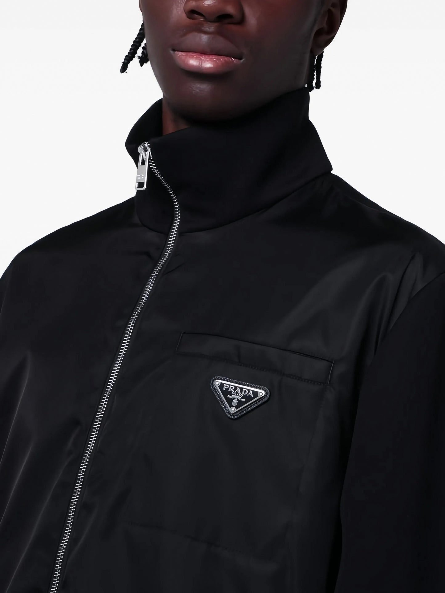 Re-Nylon Zip-Up Jacket with Stand Collar