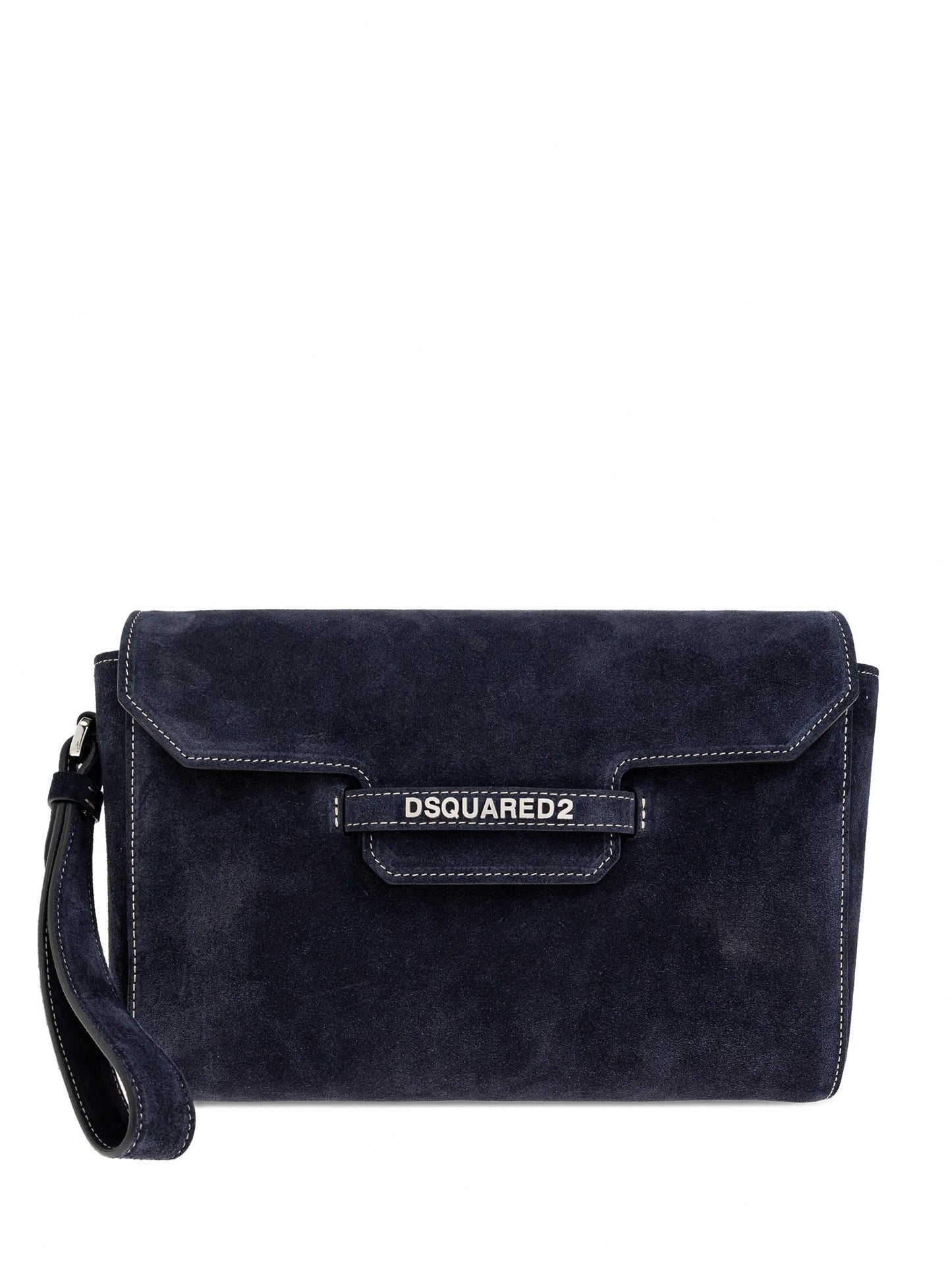 Twin Suede Clutch Bag in Navy