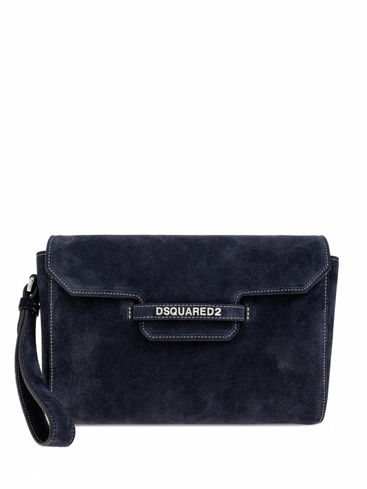 Twin Suede Clutch Bag in Navy