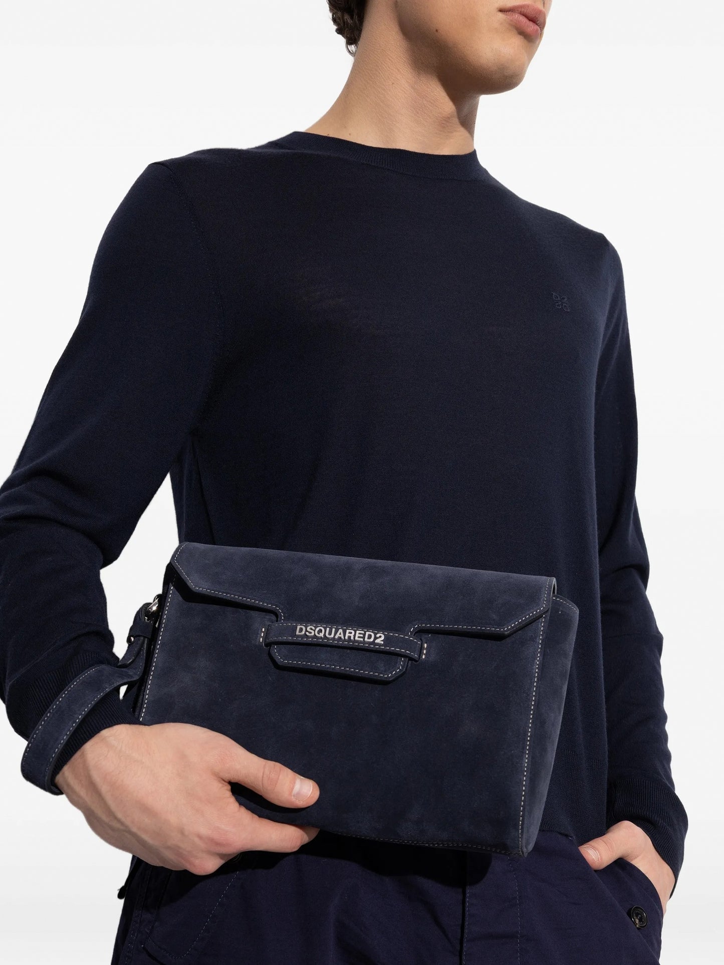 Twin Suede Clutch Bag in Navy