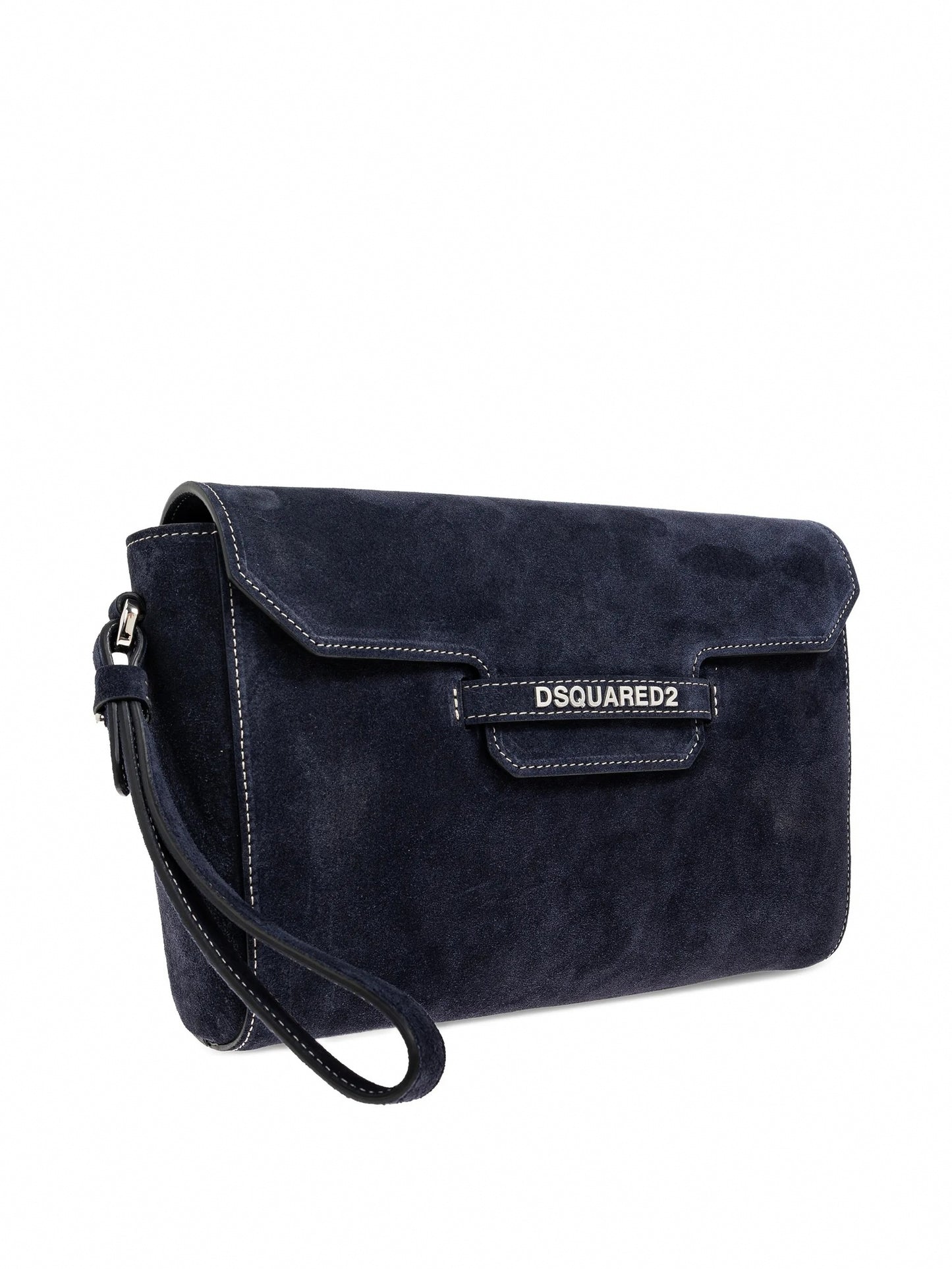 Twin Suede Clutch Bag in Navy