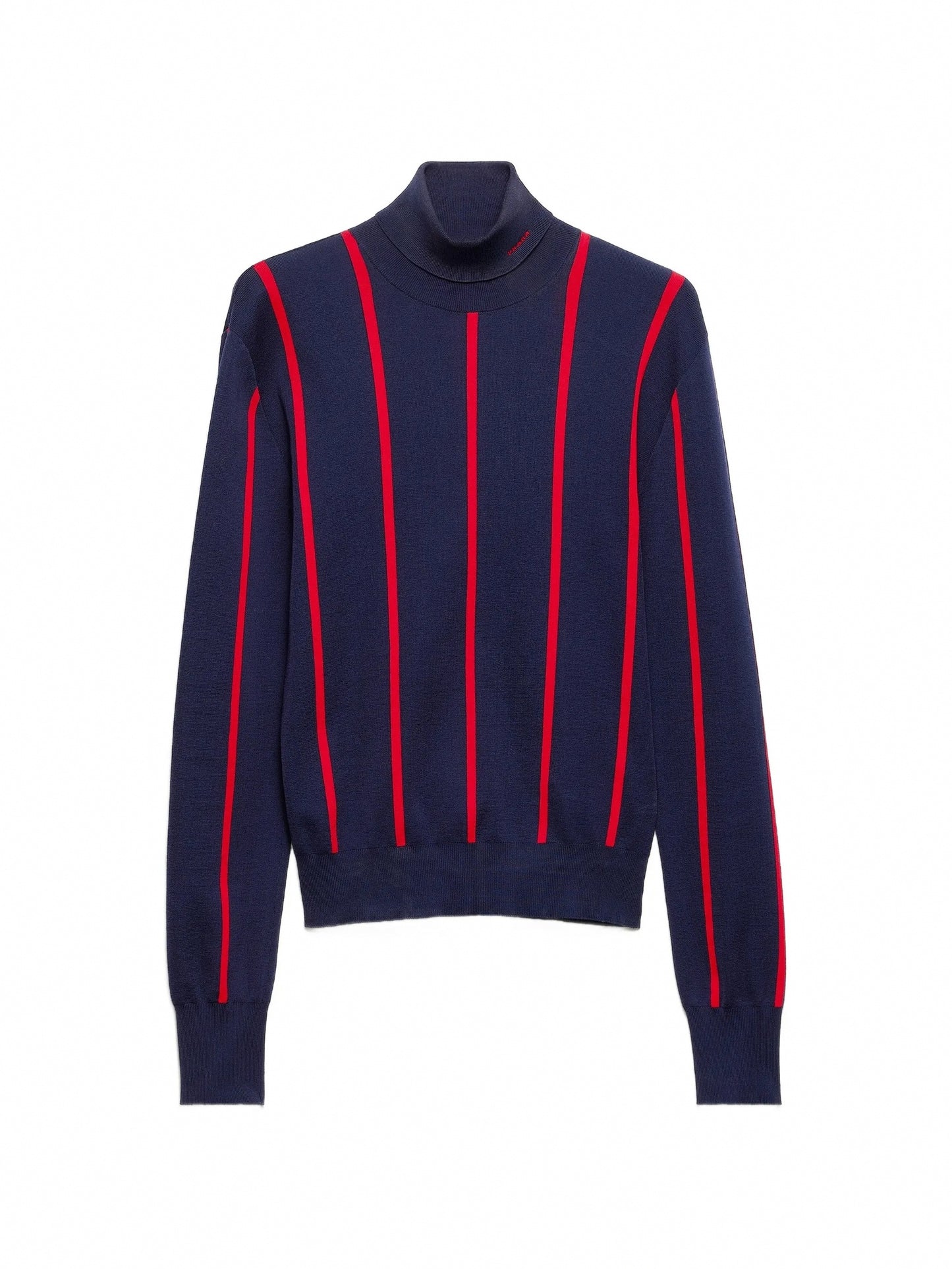 Runway Intarsia Striped Wool Turtleneck Sweater