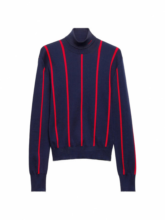 Runway Intarsia Striped Wool Turtleneck Sweater