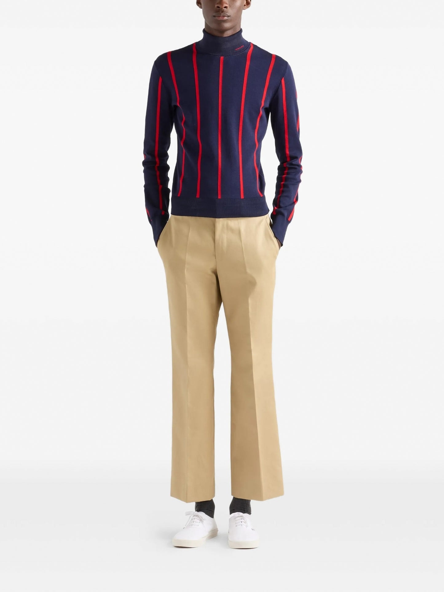 Runway Intarsia Striped Wool Turtleneck Sweater