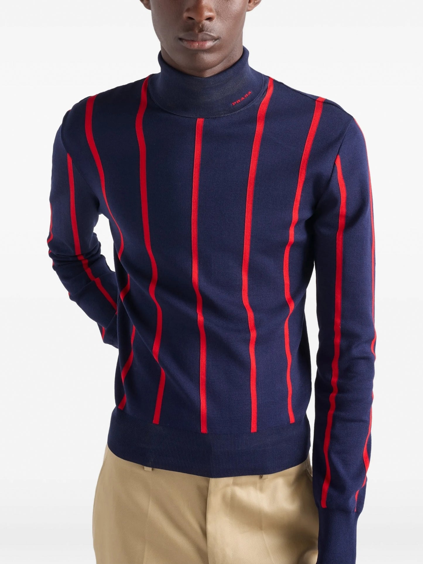 Runway Intarsia Striped Wool Turtleneck Sweater