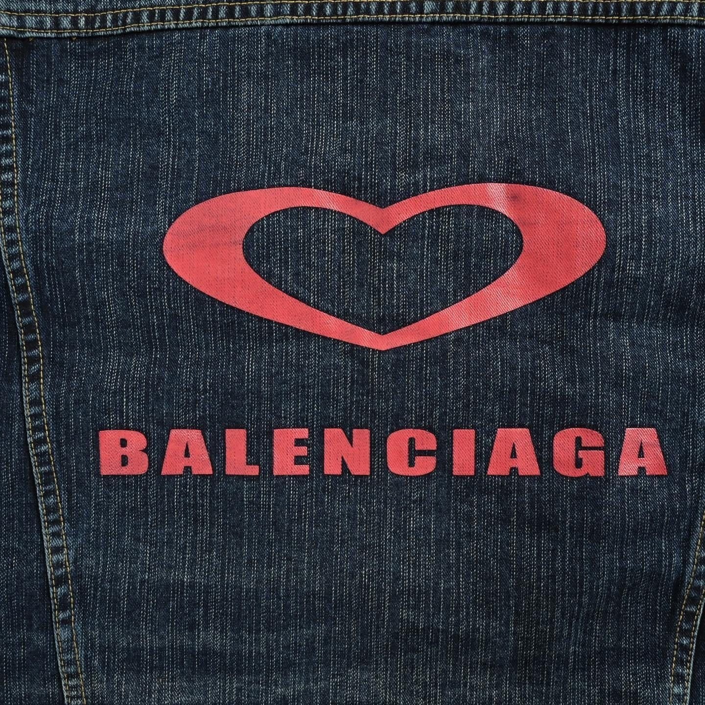 Heart & Logo Print Washed Denim Jacket