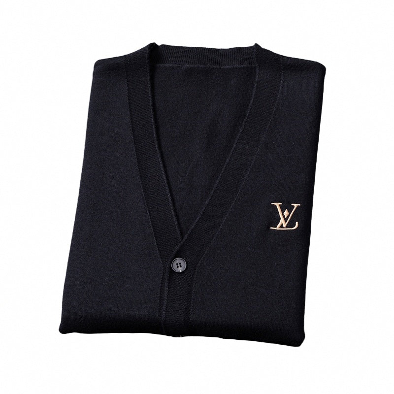 Black Monogram Accent Wool Cardigan