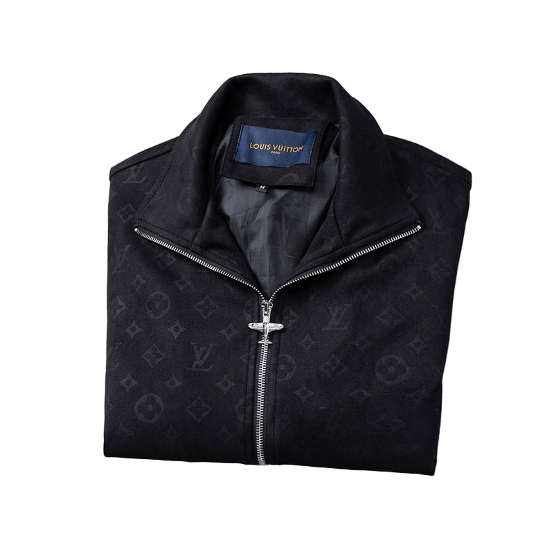 Black Faux Deerskin Monogram Zip Jacket