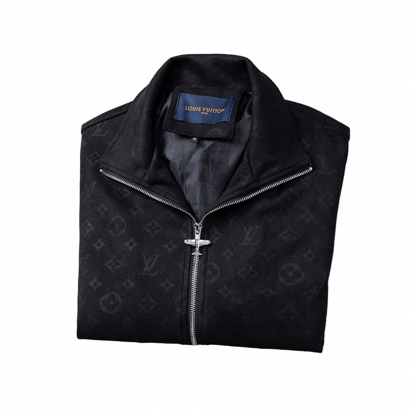 Black Faux Deerskin Monogram Zip Jacket