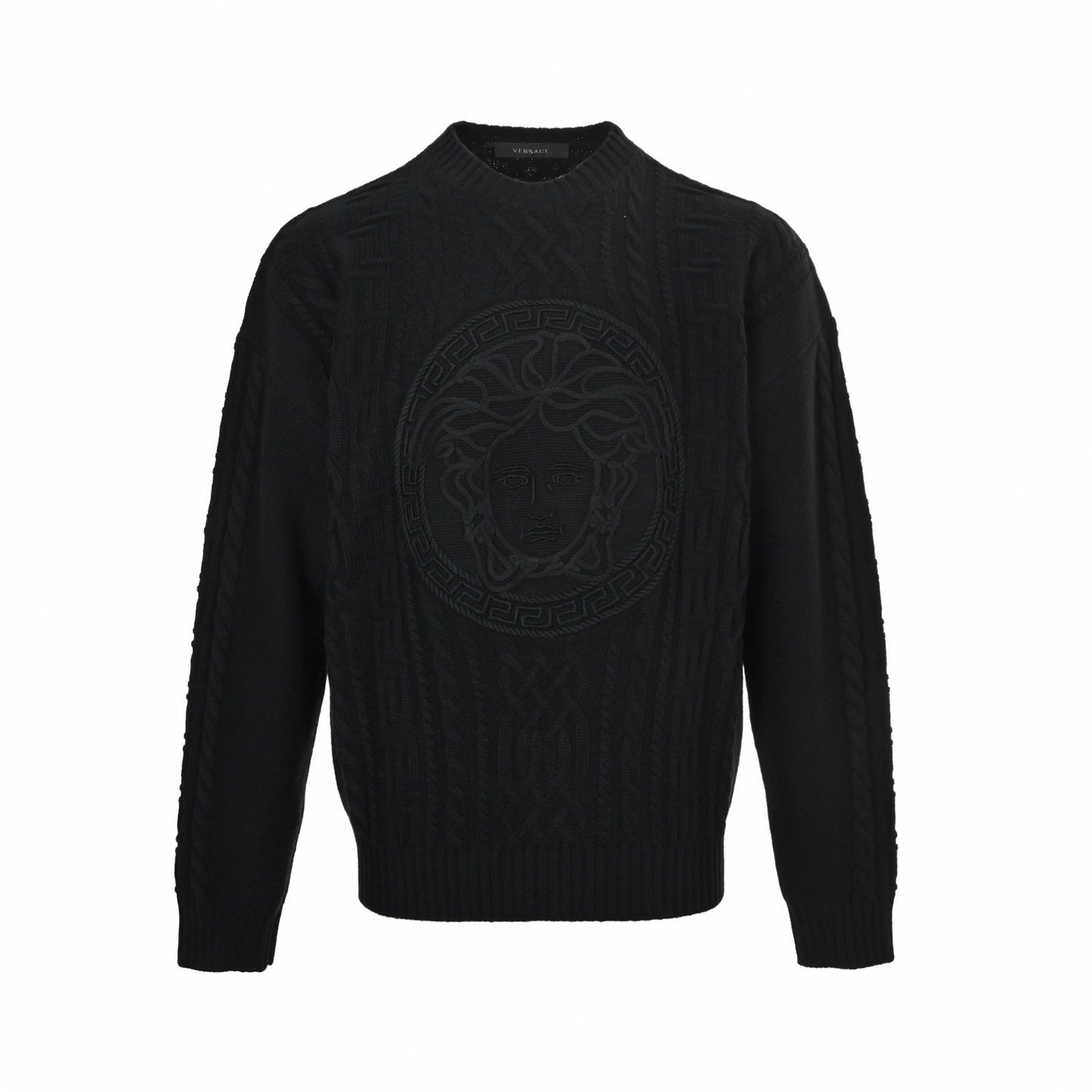 Versace Medusa Cable-Knit Crew-Neck Sweater