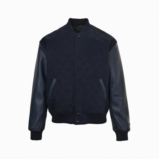 Navy Monogram Embossed Varsity Jacket