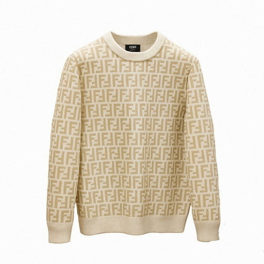 Beige and White Monogram Knit Sweater