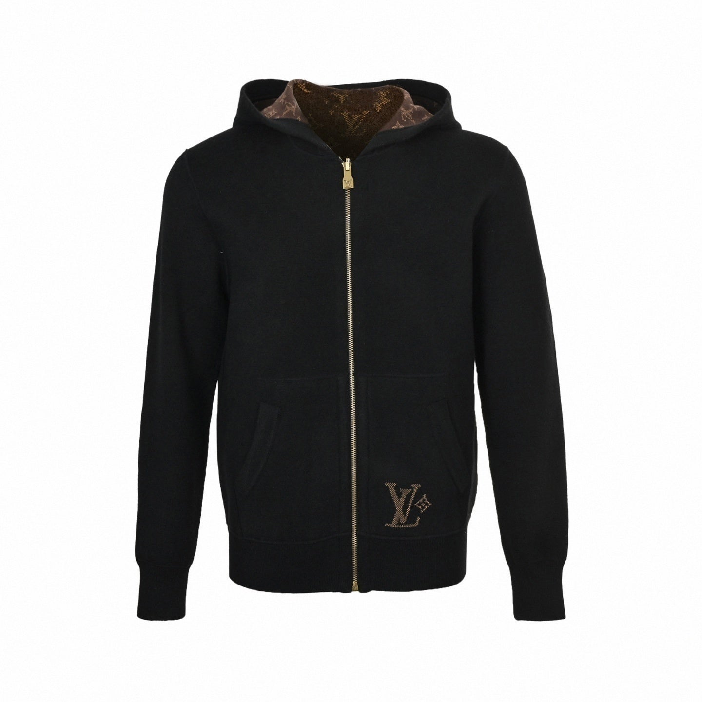 Reversible Monogram Wool Zip Hoodie – Black & Brown Edition