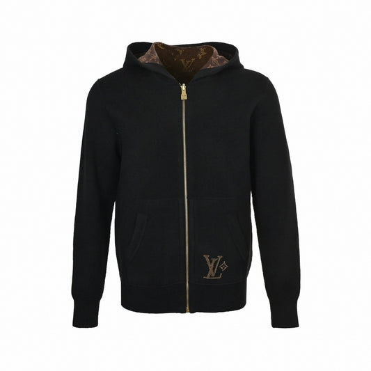 Reversible Monogram Wool Zip Hoodie – Black & Brown Edition