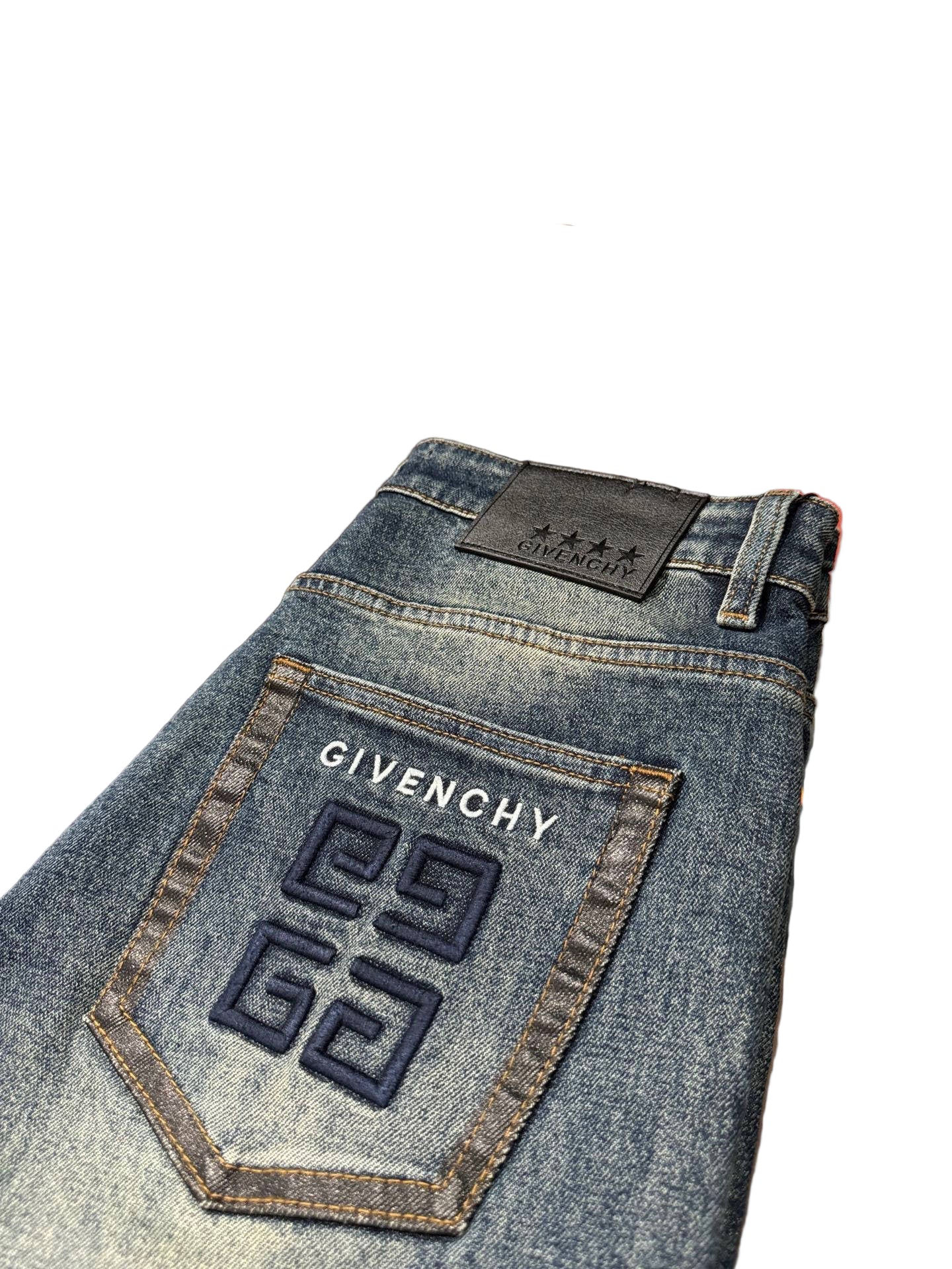 Signature Embroidered Logo Distressed Denim Jeans
