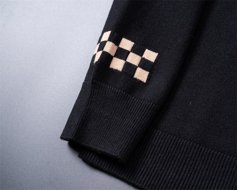 Black Monogram Accent Wool Cardigan