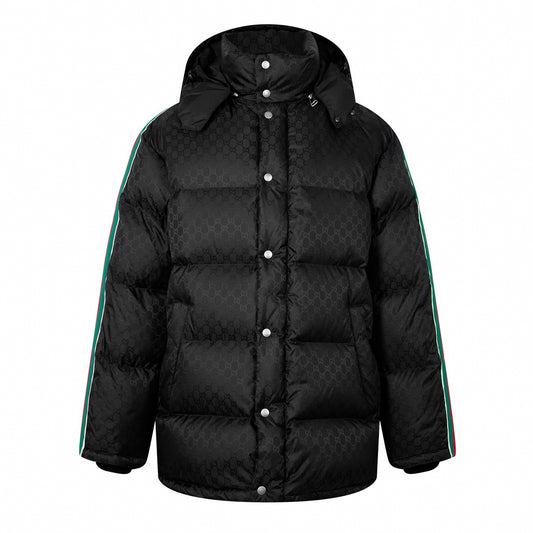 GG Nylon Jacquard Web Down Jacket in Black