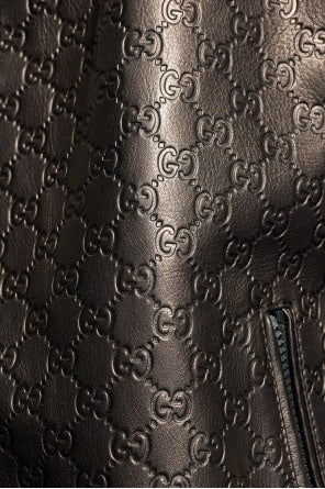 Black GG Monogram Leather Bomber Jacket