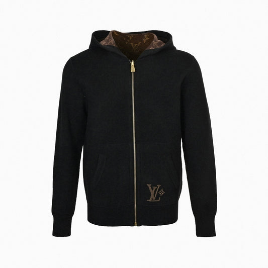 Reversible Monogram Wool Zip Hoodie – Black & Brown Edition