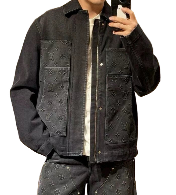 Black Monogram Embossed Denim Jacket