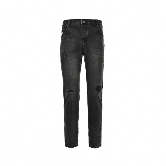 Distressed Black Denim Jeans with Embroidered Back Logo