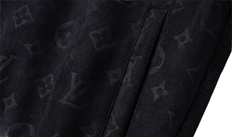 Black Faux Deerskin Monogram Zip Jacket