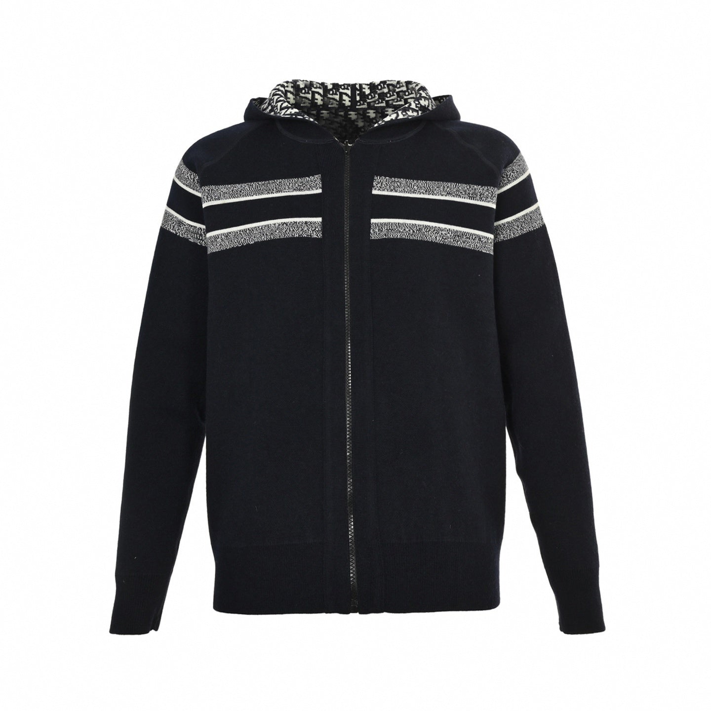 Oblique Zip-Up Knit Hoodie
