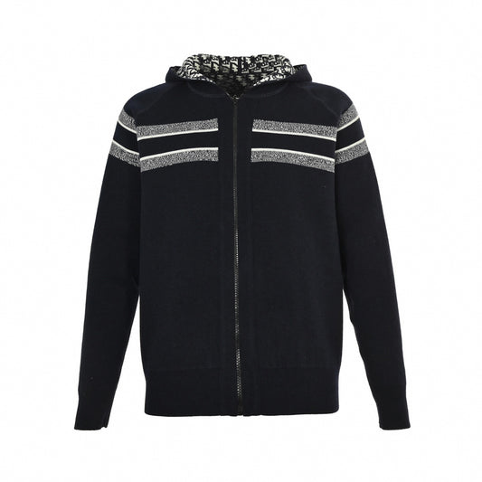 Oblique Zip-Up Knit Hoodie