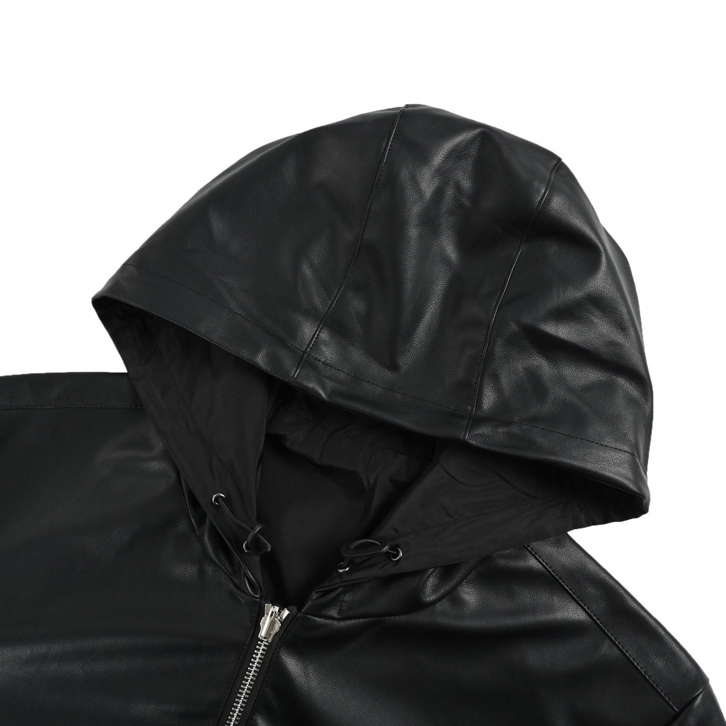 Reversible Hooded Jacket – Black Leather & Nylon Dual-Finish