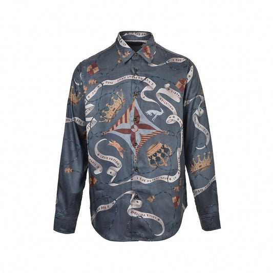 Crown & Ribbon "Pont Neuf" Print Silk-Finish Shirt