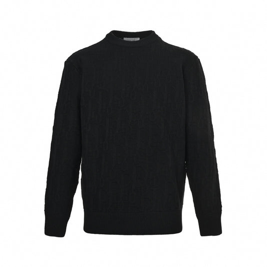 Black Textured Oblique Knit Sweater