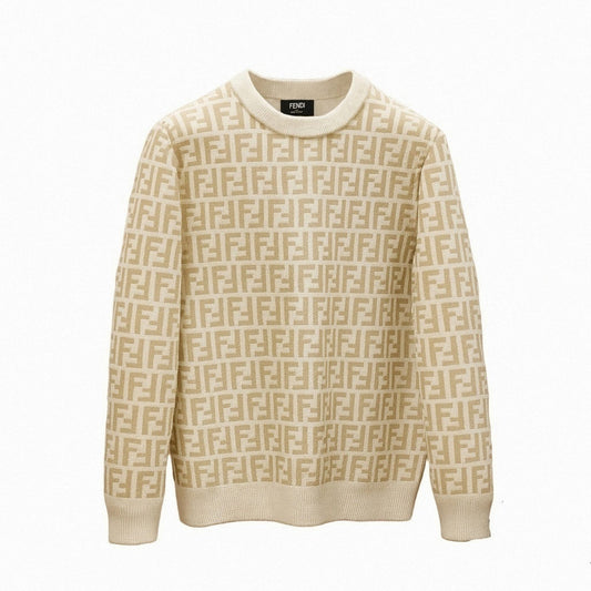 Beige and White Monogram Knit Sweater