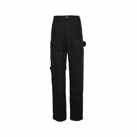 Black Monogram Embossed Utility Denim Pants