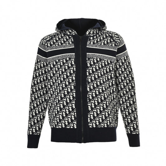 Dior Oblique All-Over Zip-Up Knit Hoodie
