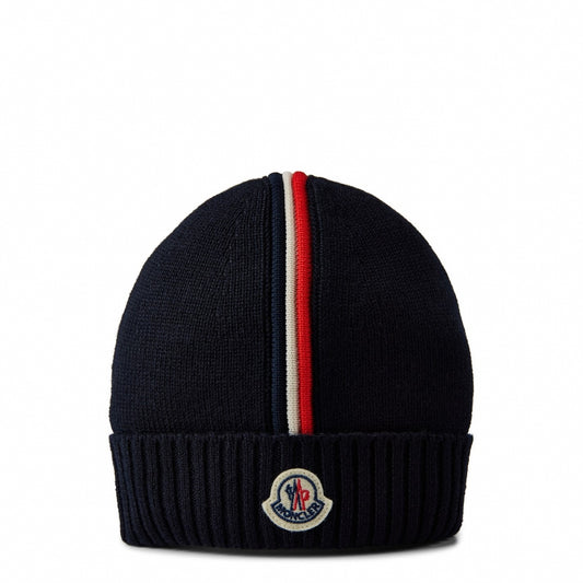 Stripe Wool Beanie in Navy