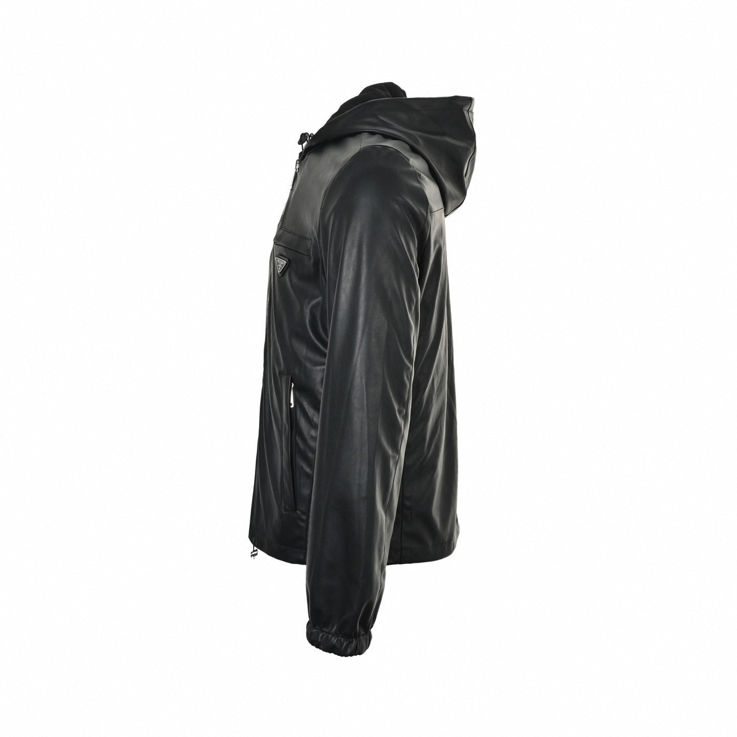 Reversible Hooded Jacket – Black Leather & Nylon Dual-Finish
